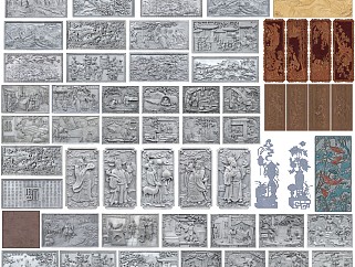 中式浮雕景墙 砖雕墙雕 壁刻画 <em>墙面雕刻</em>图案